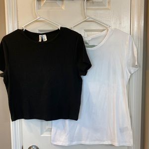 H&M Divided t-shirts XL black crop L white BOTH CHEST SAME MEASUREMENTS NWT